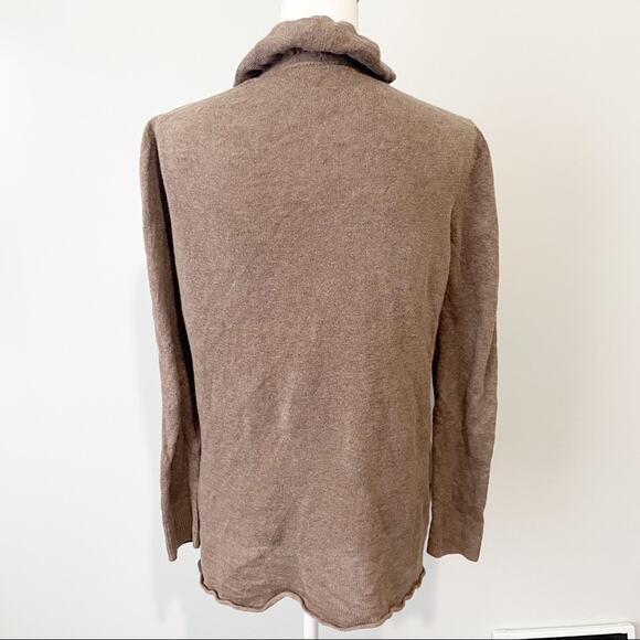 Lafayette 148 New York brown ruffled open cardigan linen cotton sweater medium - Picture 3 of 7